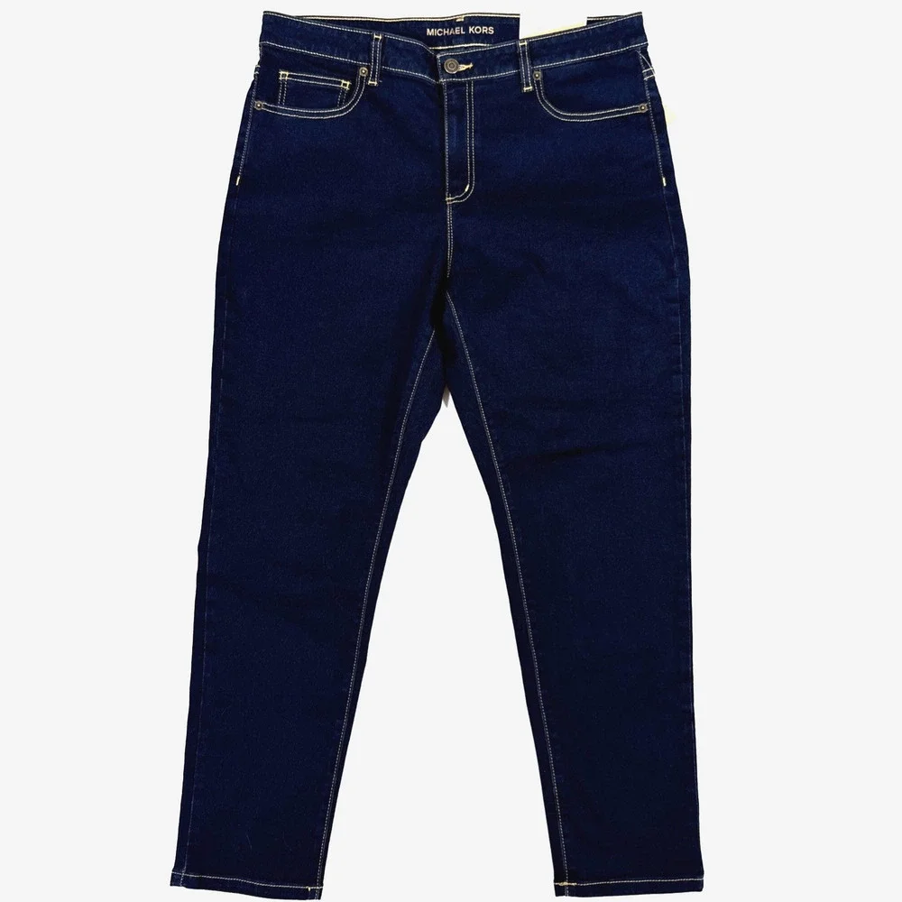 Michael Kors Womens Izzy Skinny Ankle Mid Rise Stretch Dark Rinse Crop Jeans S14 - Picture 2 of 7